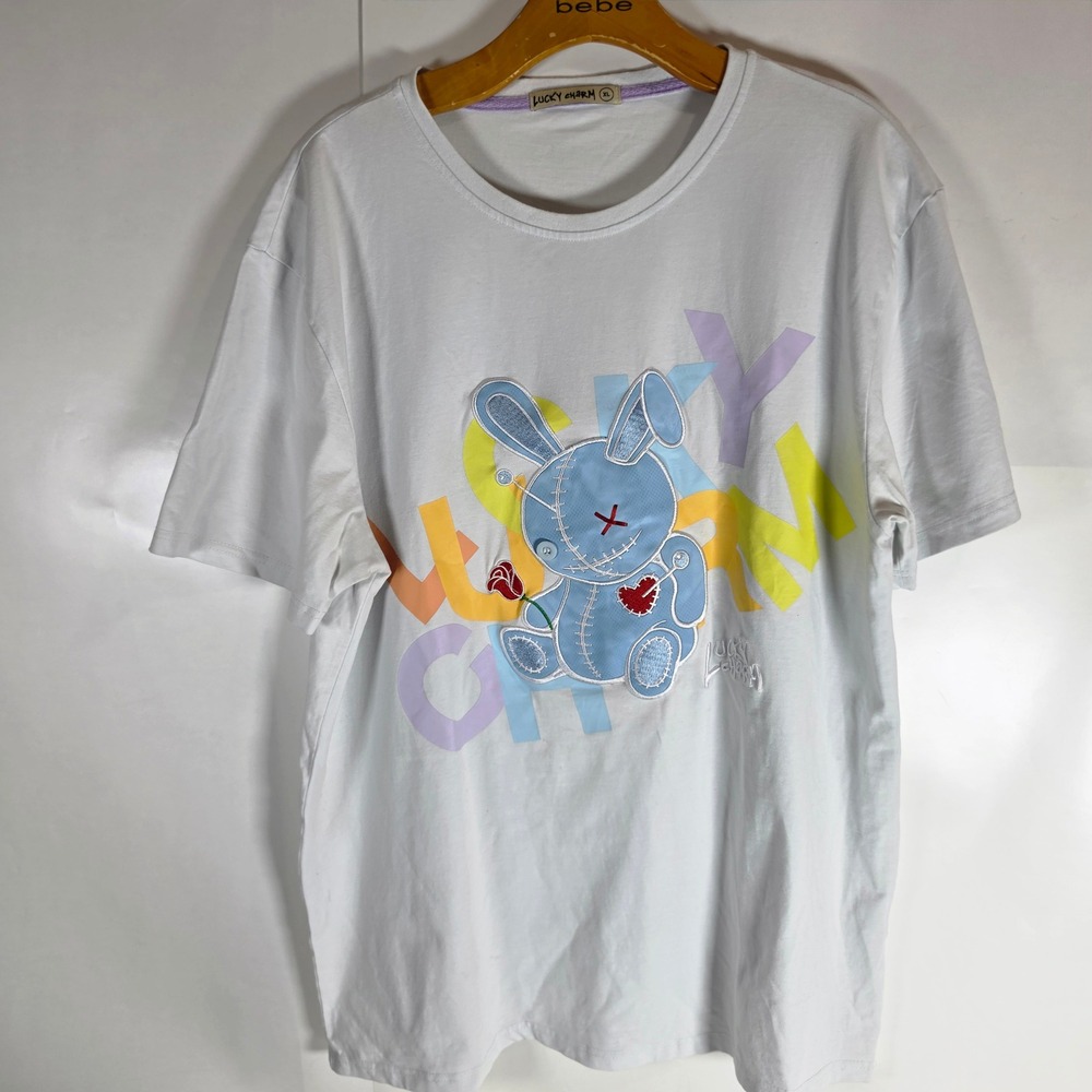 BKYS Lucky Charm Mens XL T Shirt White Voodoo Bunny Embroidered Streetwear Tee